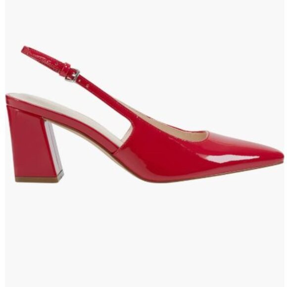NWT Marc Fisher Leanea Slingback Red Glossy Faux-patent Leather Pump Block Heel - Picture 4 of 15